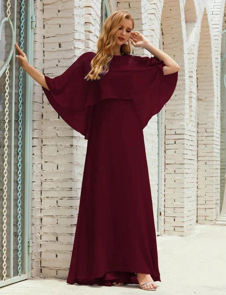 Sunnderly Bridesmaid Dress Women Long Sleeve V-Neck Chiffon Formal Wedding Party Dress SY28018 by numbersea