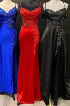 Casey| Red Spaghetti Strap Appliques Mermaid Long Dress with Slit by KissProm