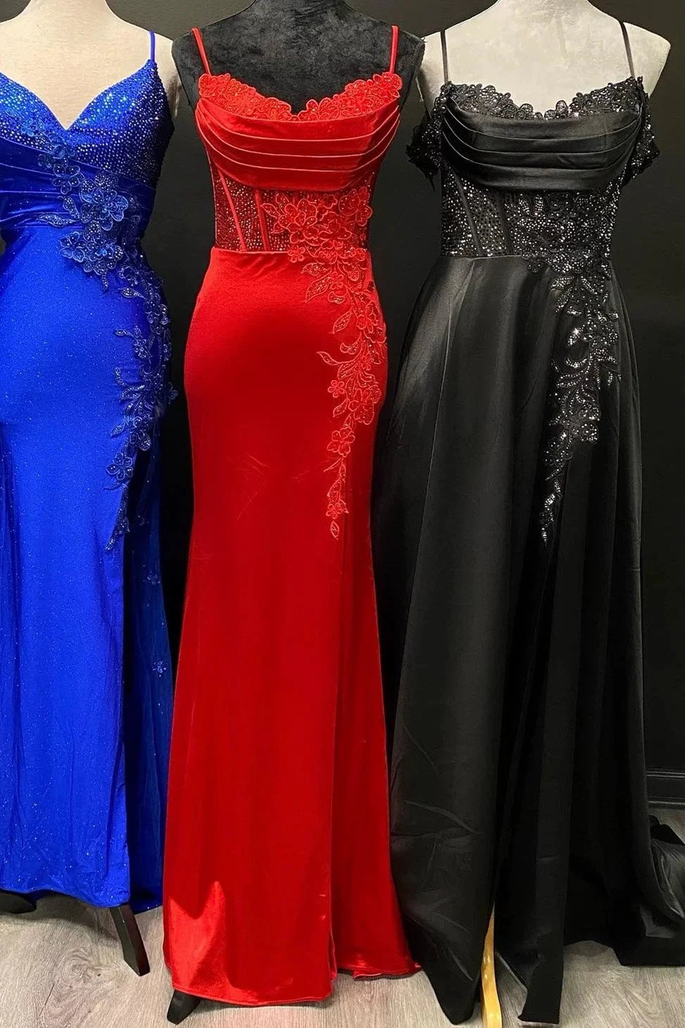 Casey| Red Spaghetti Strap Appliques Mermaid Long Dress with Slit by KissProm