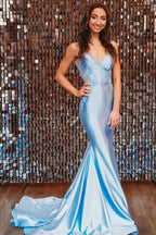 Sage Green Spaghetti Strap Backless Trumpet Long Gown by KissProm