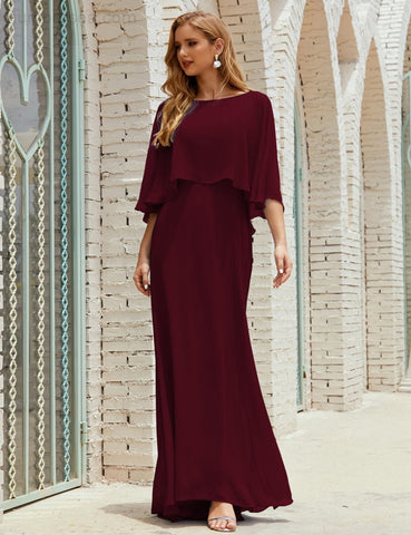 Sunnderly  Bridesmaid Dress Women Long Sleeve V-Neck Chiffon Formal Wedding Party Dress SY28018