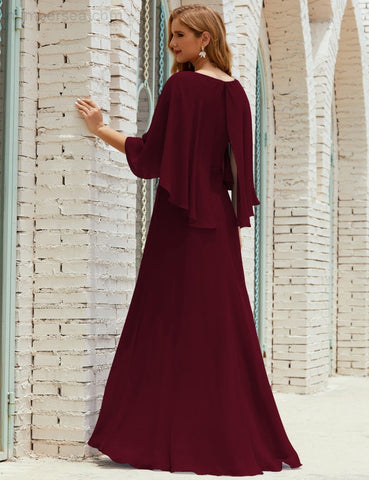 Sunnderly  Bridesmaid Dress Women Long Sleeve V-Neck Chiffon Formal Wedding Party Dress SY28018