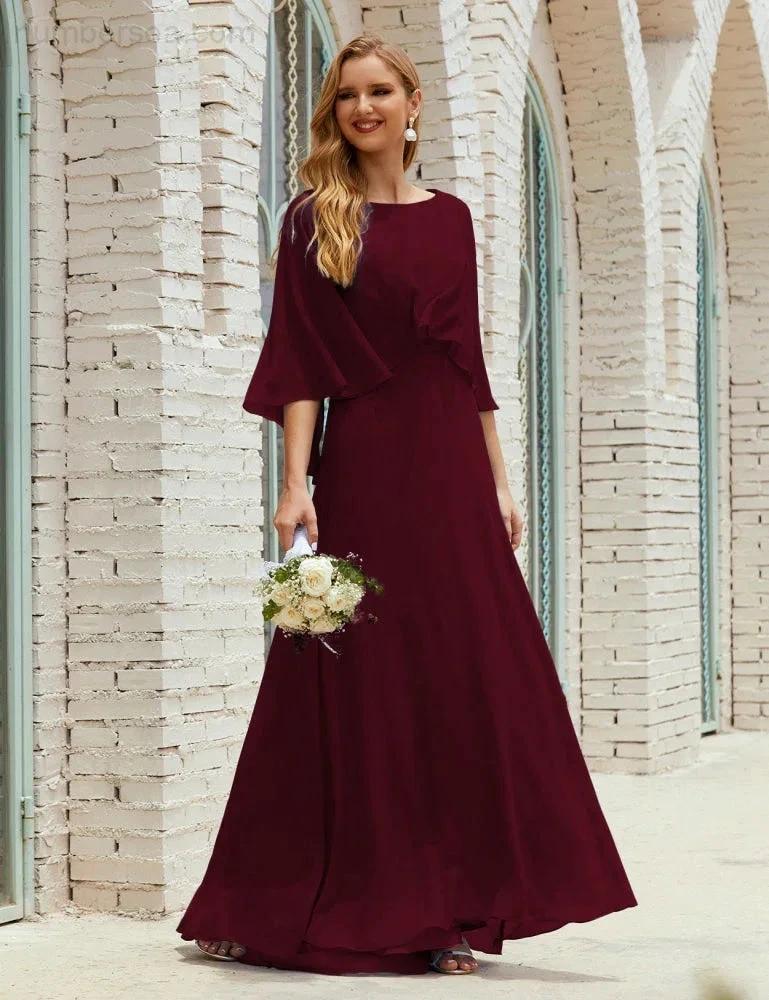 Sunnderly Bridesmaid Dress Women Long Sleeve V-Neck Chiffon Formal Wedding Party Dress SY28018 by numbersea