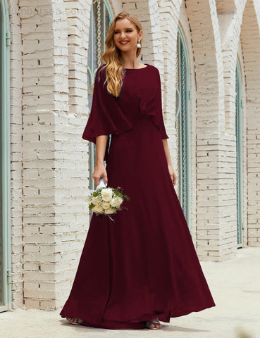 Sunnderly  Bridesmaid Dress Women Long Sleeve V-Neck Chiffon Formal Wedding Party Dress SY28018