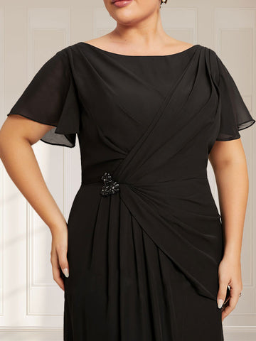 A-line Scoop Ankle-Length Chiffon Mother of the Bride Dress With Beading Pleated