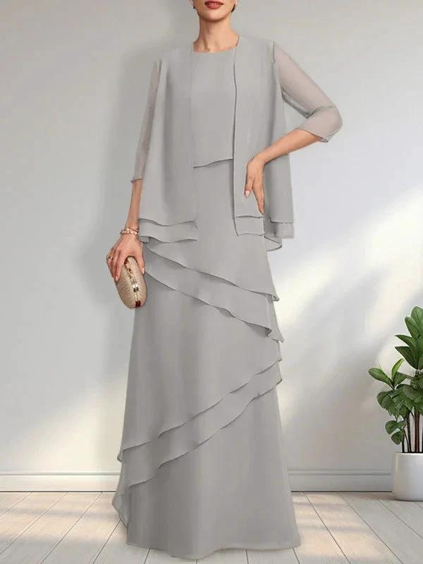 Sheath Scoop Floor-Length Chiffon Mother of the Bride Dress by Dreamylily