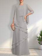 Sheath Scoop Floor-Length Chiffon Mother of the Bride Dress