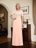 A-line Scoop Floor-Length Lace Chiffon Mother of the Bride Dress With Sequins by Dreamylily