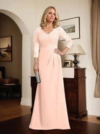 Sheath/Column V-Neck Illusion Floor-Length Lace Chiffon Mother of the Bride Dress With Pleated Sequins by Dreamylily