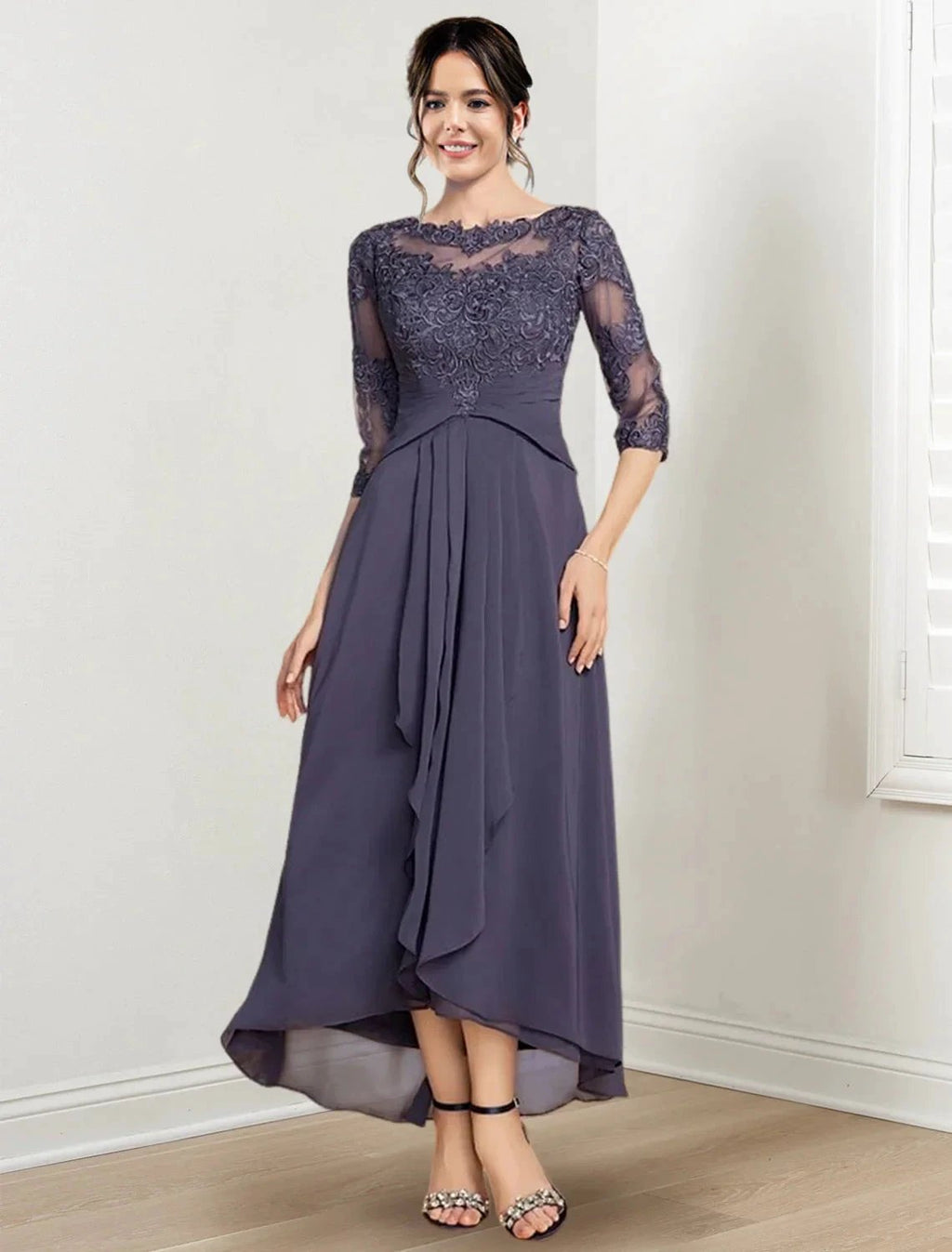 A-Line/Princess Scoop Tea-Length Mother of the Bride Dresses by Dreamylily