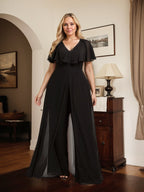 Jumpsuit/Pantsuit V-Neck Floor-Length Chiffon Evening Dress