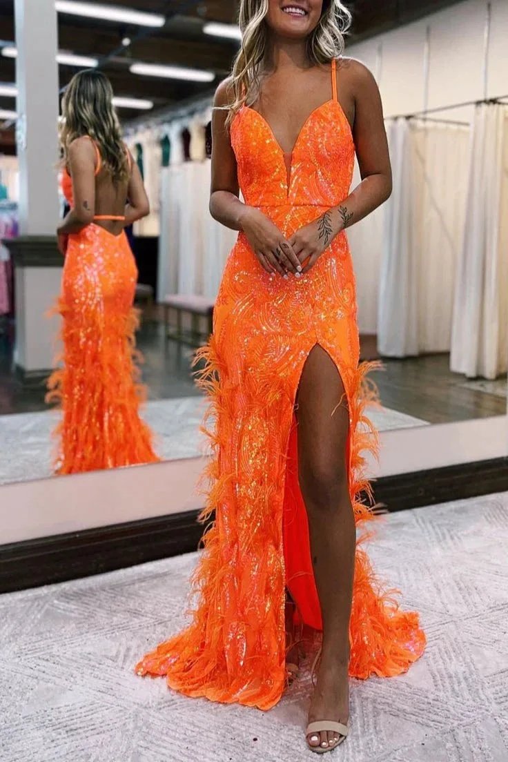 Sonia | Jade Sequin Lace V Neck Mermaid Prom Dresses with Slit by KissProm