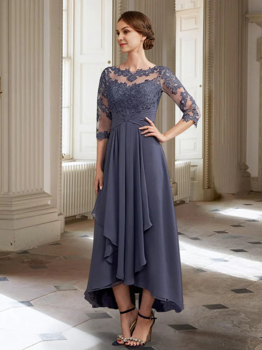 Vestidos de madre de la novia de manga larga con corte A/princesa y apliques 