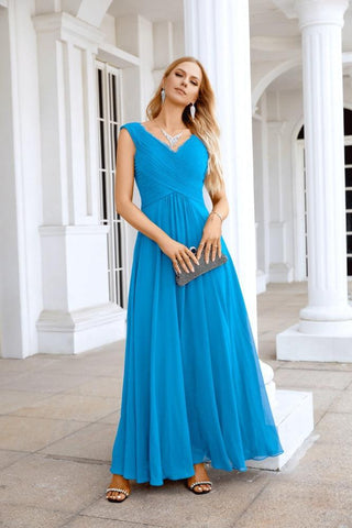 Ladies Chiffon V Neck Sleeveless Floor Length Bridesmaid Evening Dress Wedding Party Evening Dress 28126
