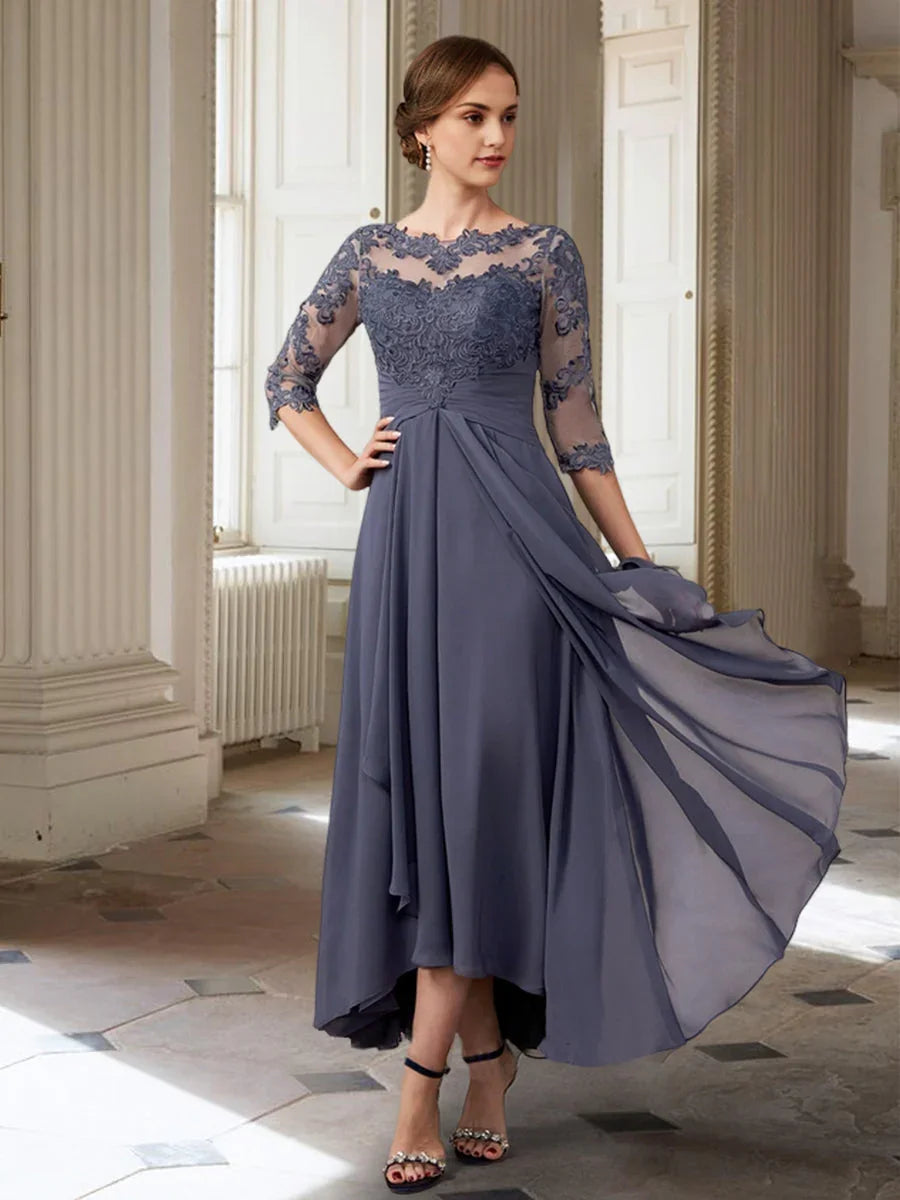 Vestidos de madre de la novia de manga larga con corte A/princesa y apliques 