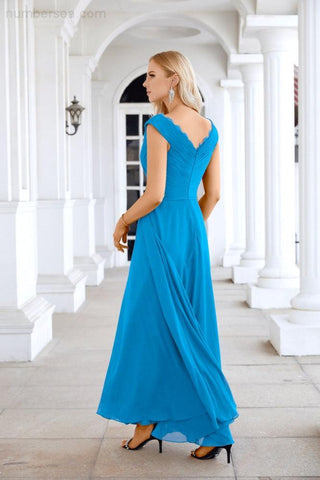 Ladies Chiffon V Neck Sleeveless Floor Length Bridesmaid Evening Dress Wedding Party Evening Dress 28126