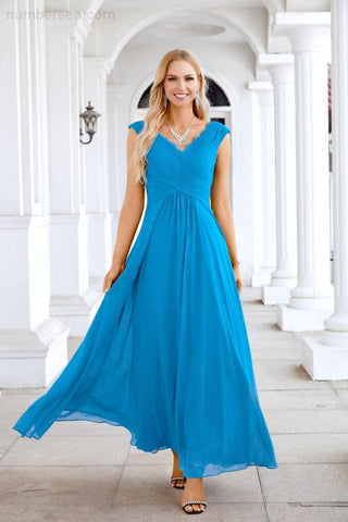 Ladies Chiffon V Neck Sleeveless Floor Length Bridesmaid Evening Dress Wedding Party Evening Dress 28126