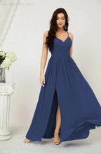 Numbersea Neck Bridesmaid Dresses Chiffon Long Spaghetti A-line Formal Prom Gown for Wedding Party Evening 2801 by numbersea