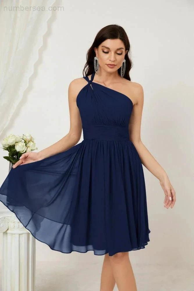 Numbersea Women Chiffon Short One Shoulder Bridesmaid Dress Formal Dresses for Party Homecoming 2804 by numbersea