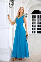 Ladies Chiffon V Neck Sleeveless Floor Length Bridesmaid Evening Dress Wedding Party Evening Dress 28126 by numbersea