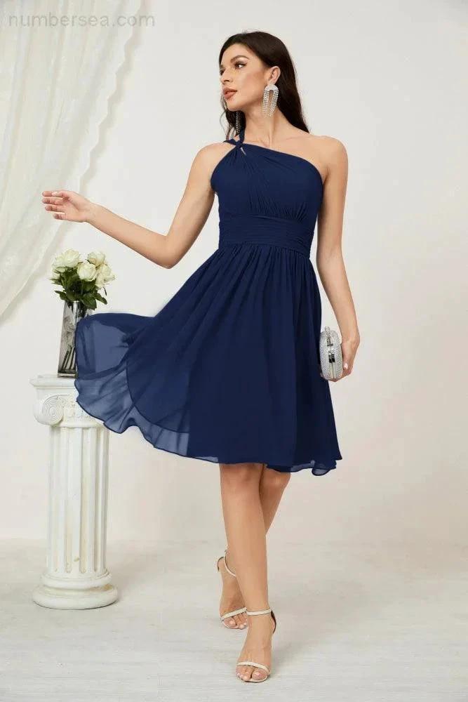 Numbersea Women Chiffon Short One Shoulder Bridesmaid Dress Formal Dresses for Party Homecoming 2804 by numbersea