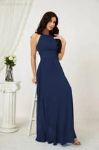 Numbersea Formal Party Gown Dress Chiffon Halter Long Sleeveless Bridesmaid Dresses 2802 by numbersea