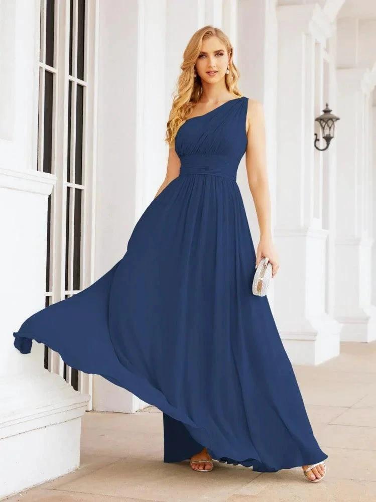 Numbersea One Shoulder Bridesmaid Dresses Long Maxi Formal Evening Party Prom Gowns 28061 by numbersea