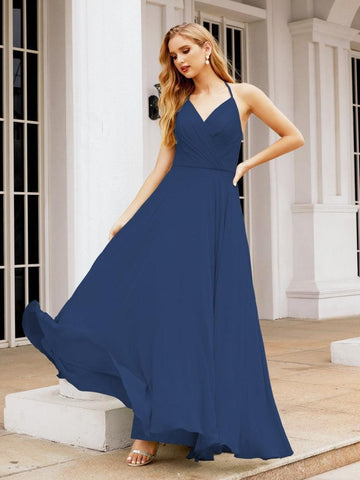 Numbersea Halter Chiffon Bridesmaid Dresses Wedding Appare Sleeveless Formal Prom Dress with Ruffled Back 28035