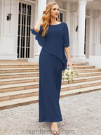 Sunnderly Formal Party Gown Dress Long Mother of The Bride Dresses with Ruffle Cape SY28026 by numbersea