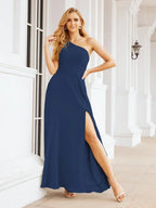 Numbersea One Shoulder Bridesmaid Dresses Long Formal Prom Gowns 28048