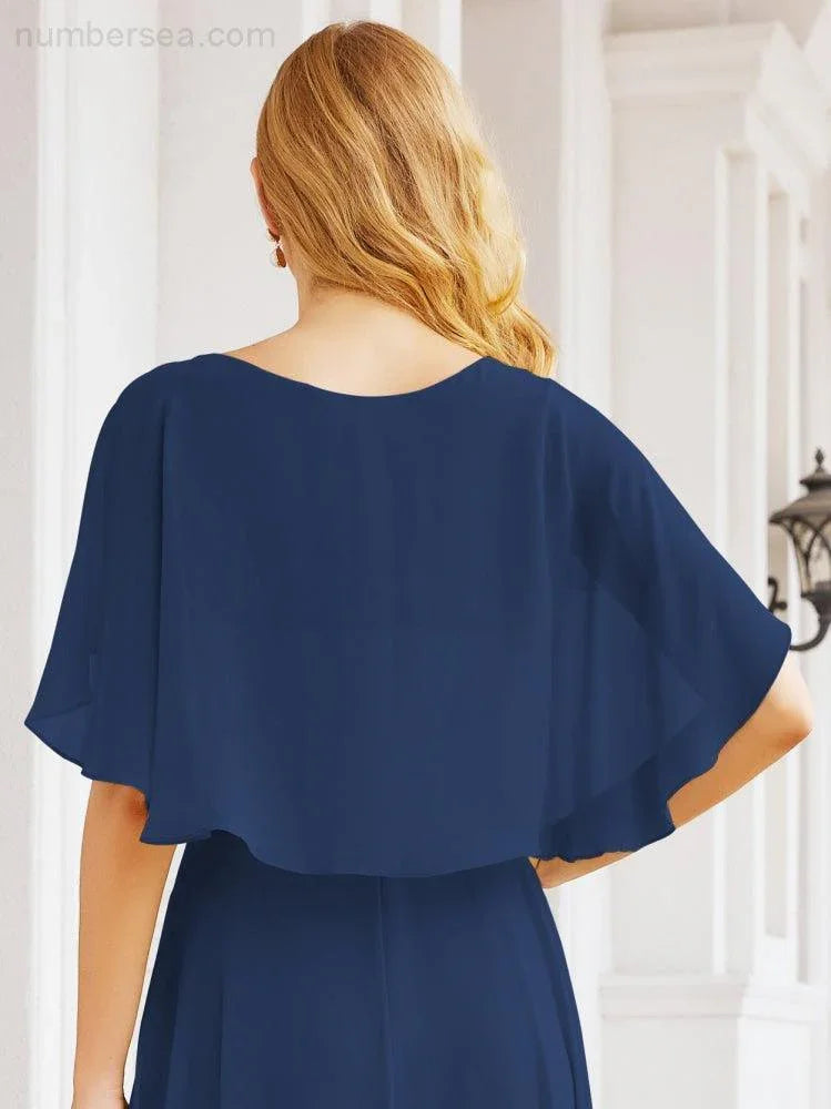 Numbersea Bridesmaid Dresses for Wedding Formal Evening Party Prom Gown with Cape 28050