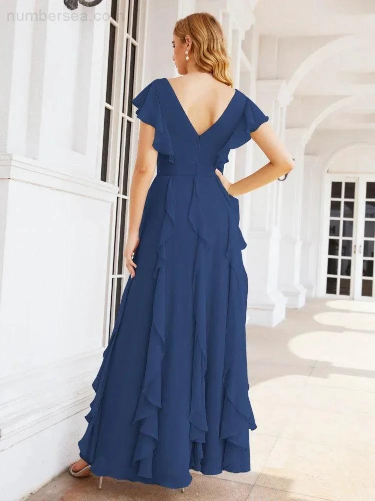 Ruffled Bridesmaid Dresses with Sleeves Long Formal Party Dress 28041 by numbersea