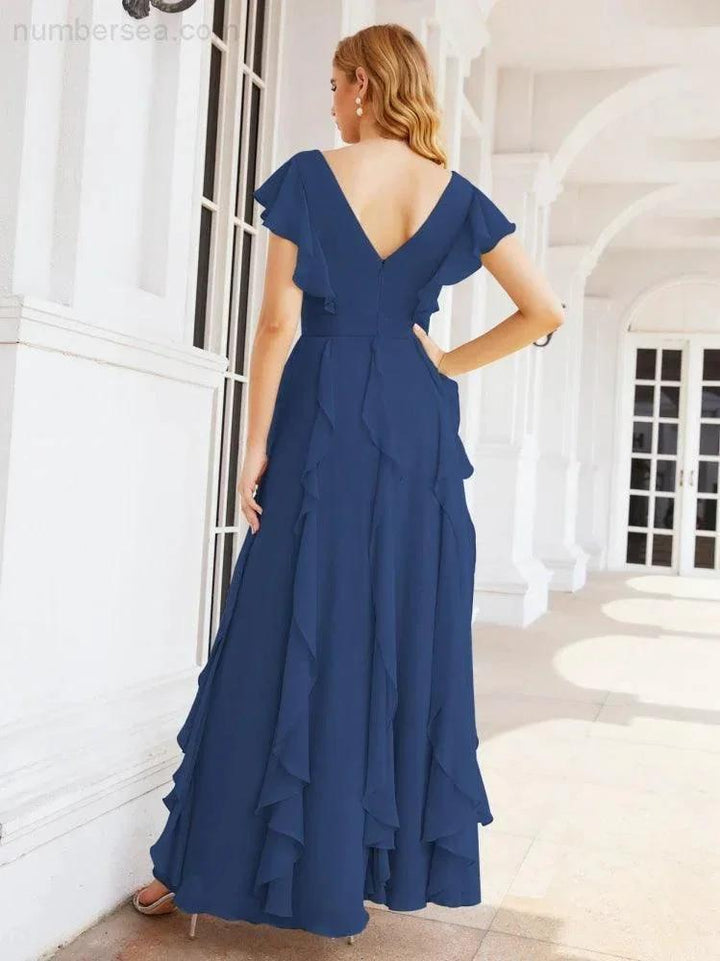 Ruffled Bridesmaid Dresses with Sleeves Long Formal Party Dress 28041 by numbersea
