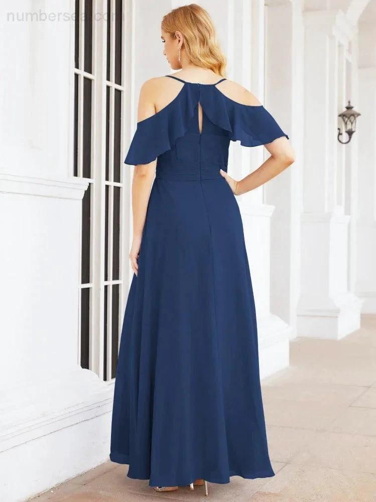 Numbersea Cold Shoulder Long Bridesmaid Dresses Side Slit Formal Prom Gowns Party Wedding 28070 by numbersea