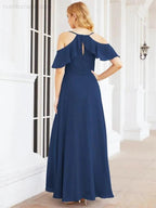 Numbersea Cold Shoulder Long Bridesmaid Dresses Side Slit Formal Prom Gowns Party Wedding 28070 by numbersea