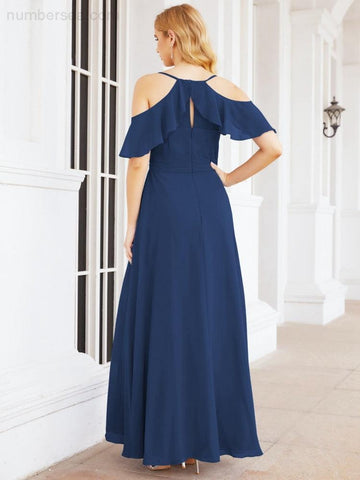Numbersea Cold Shoulder Long Bridesmaid Dresses Side Slit Formal Prom Gowns Party Wedding 28070