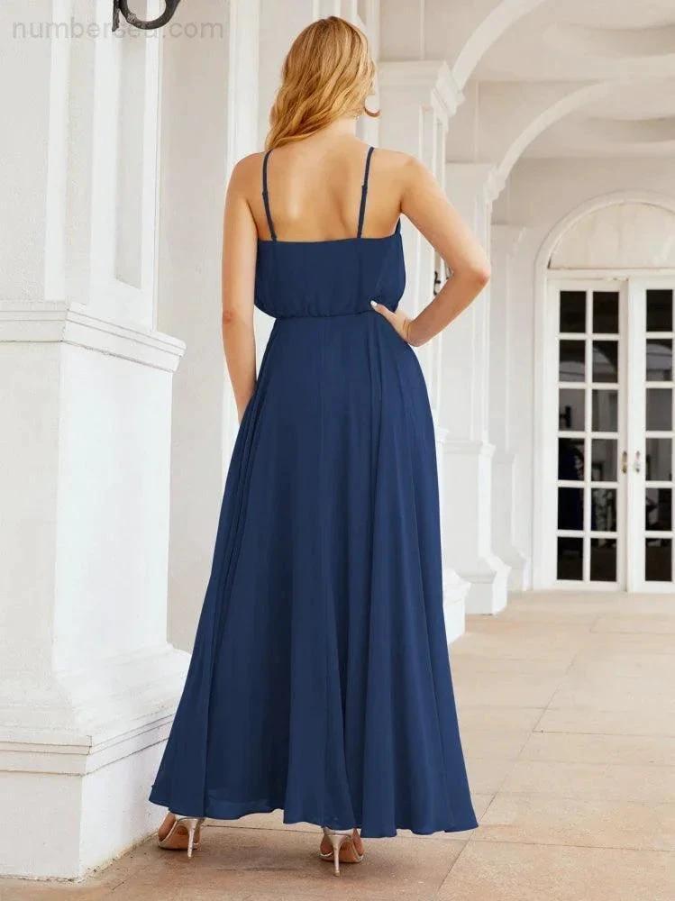 Numbersea Halter Long Bridesmaid Dresses Formal A line Juniors Dress 28029 by numbersea