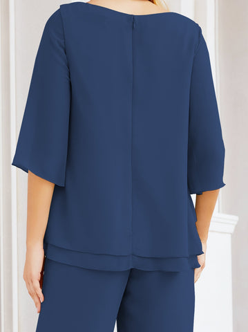 Sunnderly Elegant 2 Piece Mother of The Bride Dress Plus Size Pant Suits Ruffle Layers Sliver Housecoat SY28064