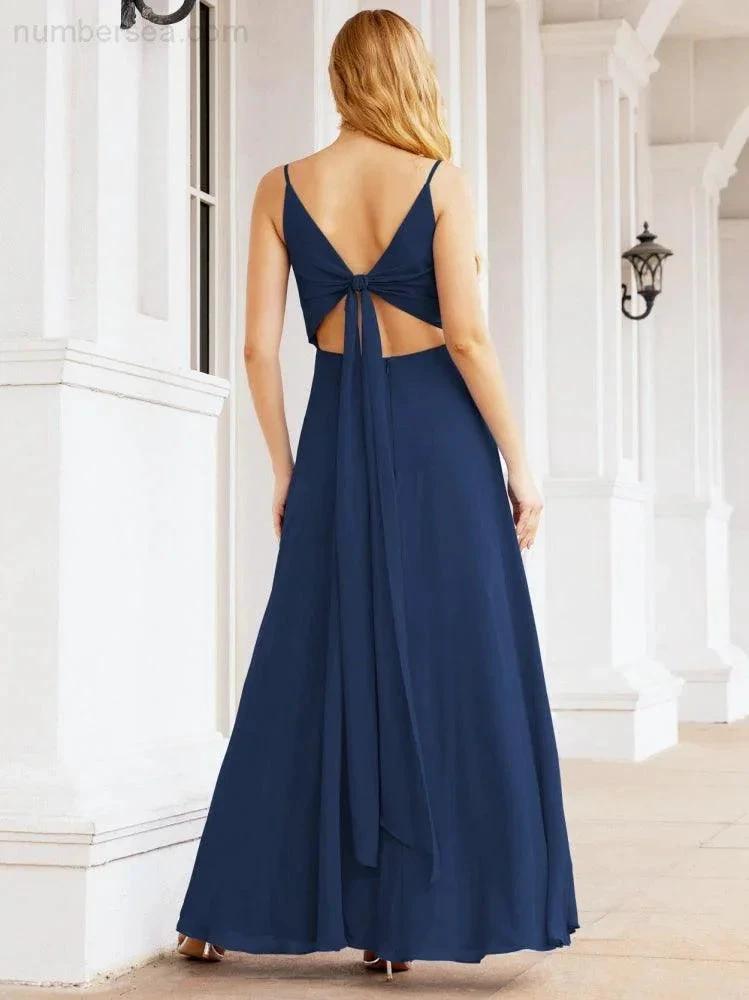 Numbersea Spaghetti Strap Bridesmaid Dresses V Neck Butterfly Back Fromal Evening Party Prom Gown 28036 by numbersea