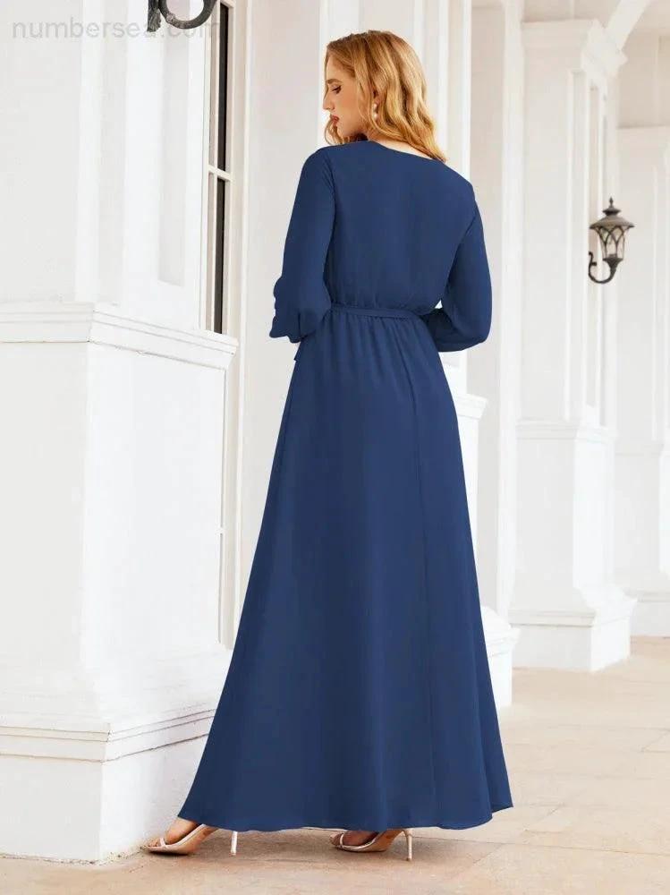 Sunnderly Women's Chiffon Bridesmaid Dress A line Long Sleeves Formal Evening Prom Gown for Wedding Guest SY28032 by numbersea