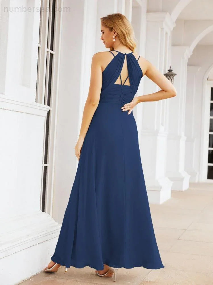 Vestidos de Damas de Honra Numbersea com Alças Duplas de Espaguete para Mulher Vestido Longo Formal para Festa com Fenda Lateral 28051