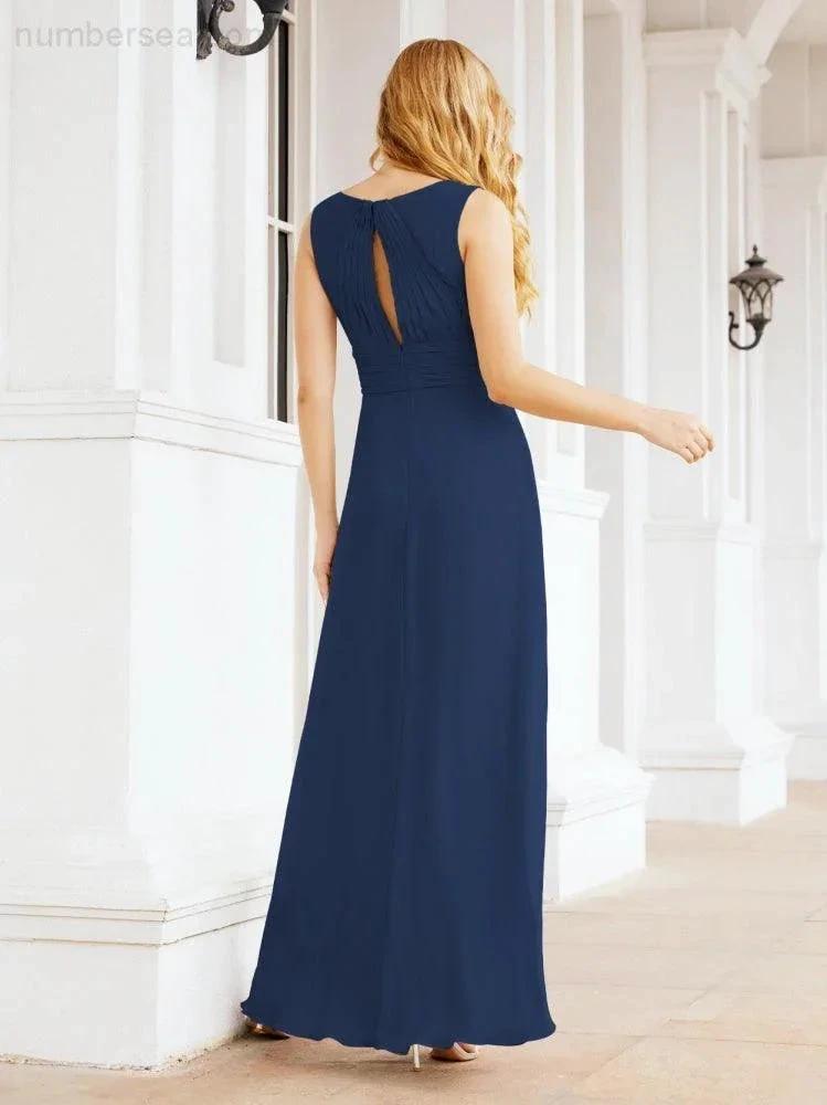 Formal Prom Gown Elegant V-Neck Sleeveless Bridesmaid Dresses for Wedding Party 28037 by numbersea
