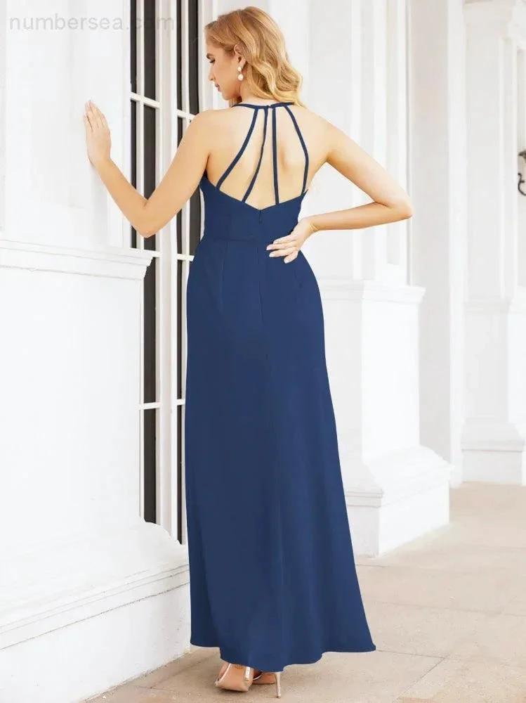 Numbersea Spaghetti Strap Bridesmaid Dresses V-Neck Long A-Line Formal Prom Gowns 28063 by numbersea