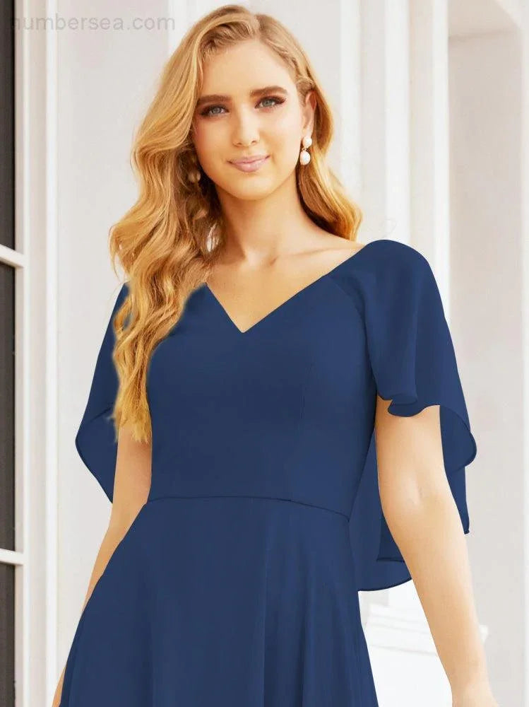 Numbersea Bridesmaid Dresses for Wedding Formal Evening Party Prom Gown with Cape 28050