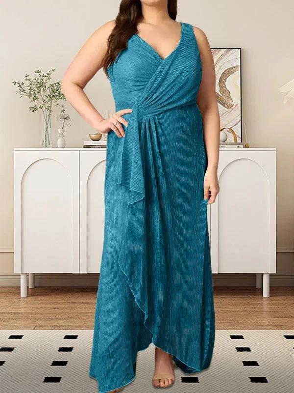A-Line V-Neck Ruched Metallic Mesh Dress by Dreamylily