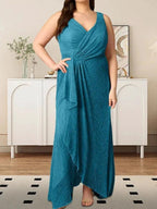 A-Line V-Neck Ruched Metallic Mesh Dress by Dreamylily