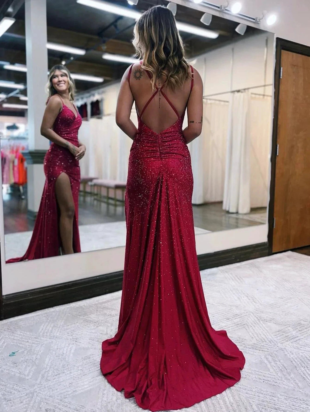 Kaylani |Mermaid V Neck Glitter Jersey Long Prom Dress with Slit by KissProm