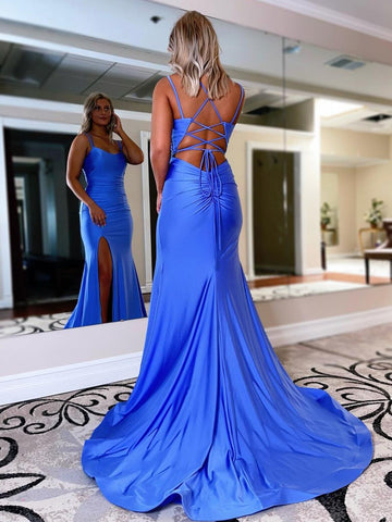 Zafiro | Vestido de fiesta de jersey con tirantes finos y corte sirena