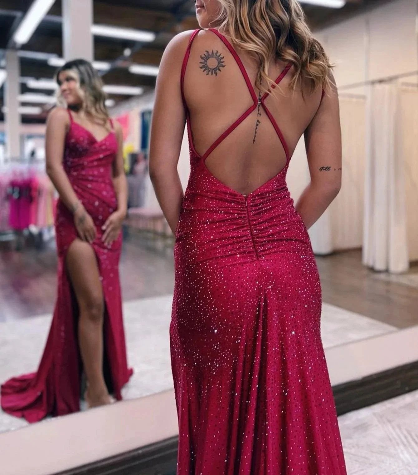 Kaylani |Mermaid V Neck Glitter Jersey Long Prom Dress with Slit by KissProm