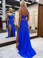 Celine |Mermaid One Shoulder Beaded Jersey Prom Dress with Slit by KissProm